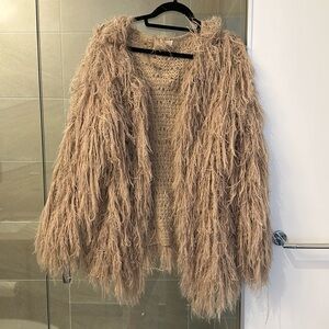 Shaggy knit sweater in blush taupe